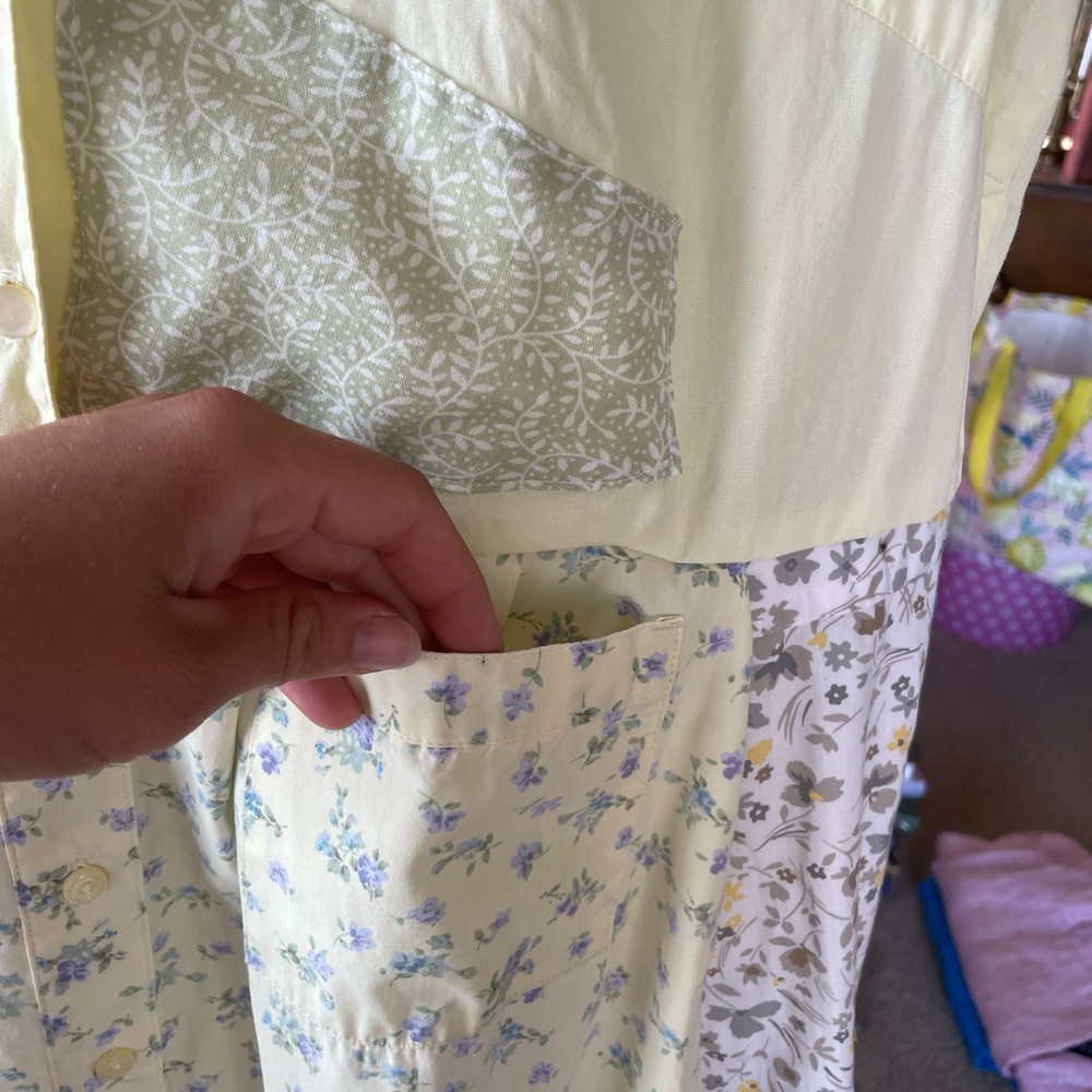 Handmade yellow and green patchwork Cottagecore cotton dress - Picture 4 of 12